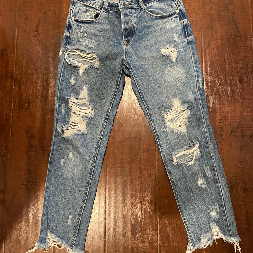 Vici Collection Frayed Light Wash Boyfriend Denim- S